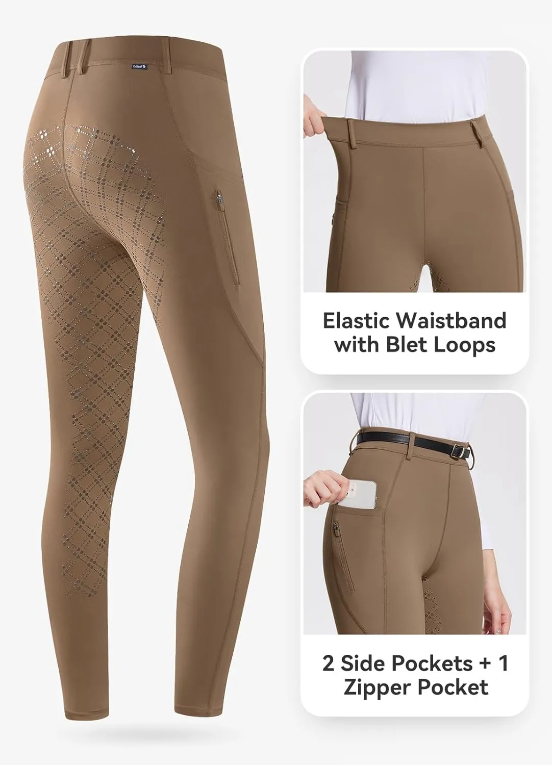 baleaf Womens Horse Riding Pants Equestrian Full Seat Breeches Horseback Tights Silicone Zipped Pocket