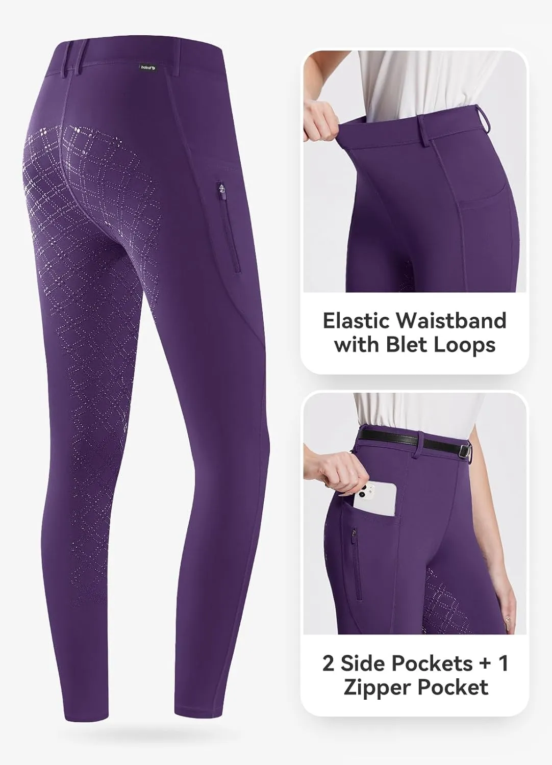 baleaf Womens Horse Riding Pants Equestrian Full Seat Breeches Horseback Tights Silicone Zipped Pocket