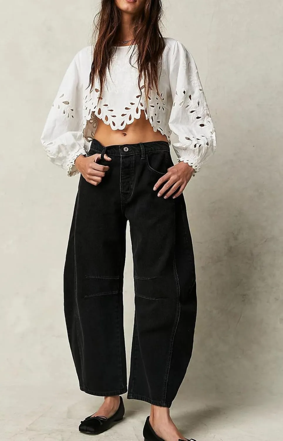 Barrel Jean Pants Women Wide Leg Cropped Jeans Mid Rise Baggy Y2k Boyfriend Denim Pants Vintage Harem Pants Trousers