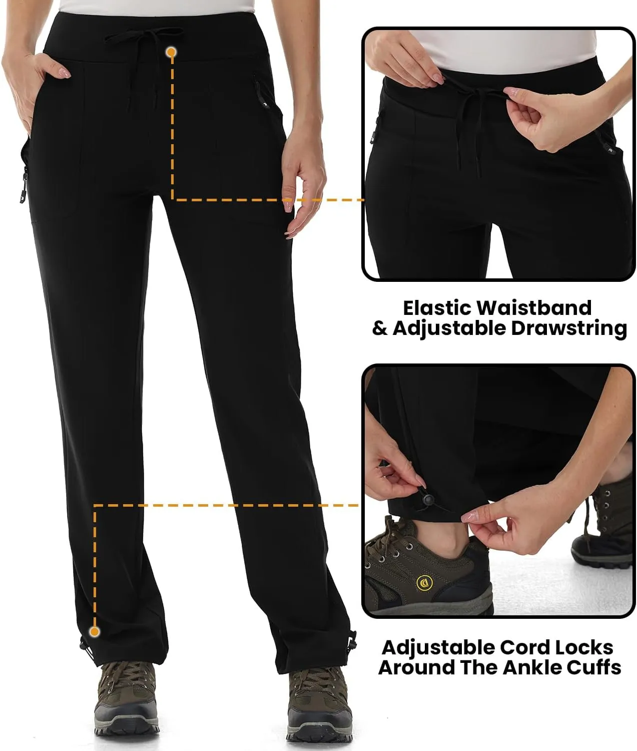 BASUDAM Women's Athletic Pants Quick Dry Lightweight Zipper Pockets Adjustable Ankle Outdoor Sports Hiking Running Jogging