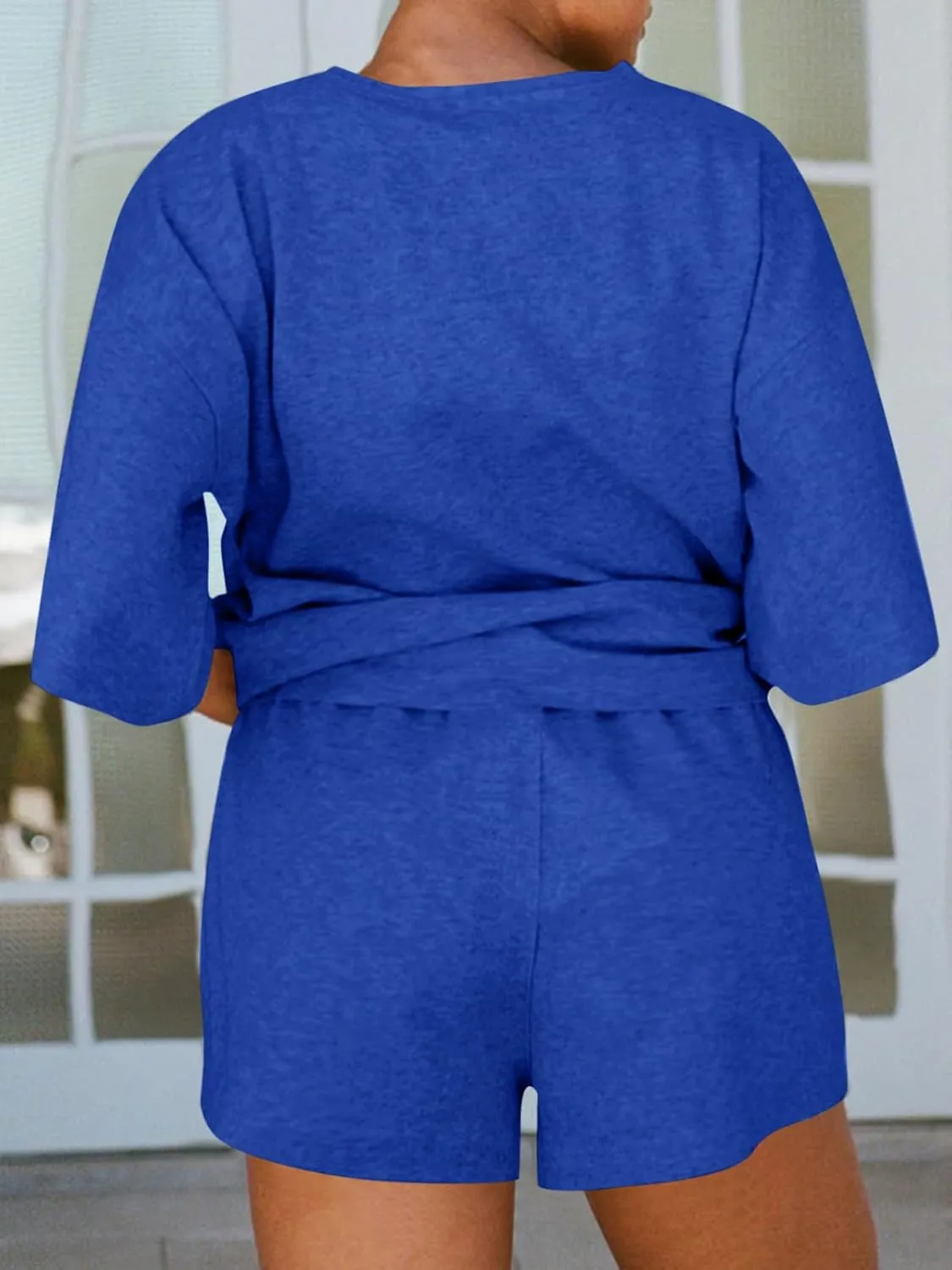 Beautife Womens Plus Size 2 Piece Outfits 3/4 Sleeve Tops and Elastic Waist Shorts Loungewear Pajamas Sets