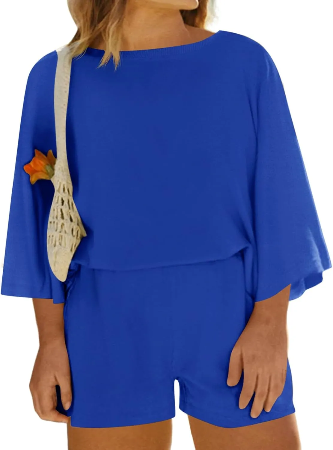Beautife Womens Plus Size 2 Piece Outfits 3/4 Sleeve Tops and Elastic Waist Shorts Loungewear Pajamas Sets