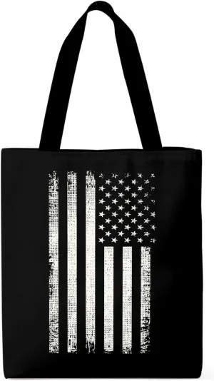 Black American Flag Canvas Tote Bag, Vintage Aesthetic Canvas Tote Handbags for Women Shoulder Bag