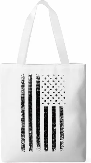 Black American Flag Canvas Tote Bag, Vintage Aesthetic Canvas Tote Handbags for Women Shoulder Bag