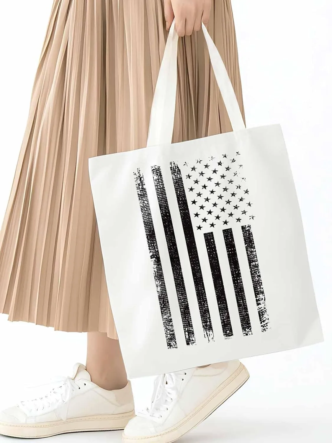 Black American Flag Canvas Tote Bag, Vintage Aesthetic Canvas Tote Handbags for Women Shoulder Bag