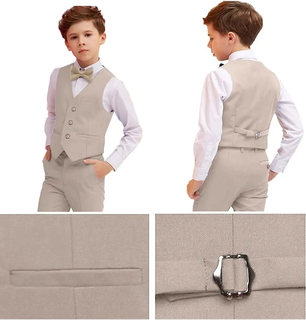 Boy Suits 5 Piece Slim Fit Suit for Kids Toddler Formal Set Wedding Ring Bearer Outfit