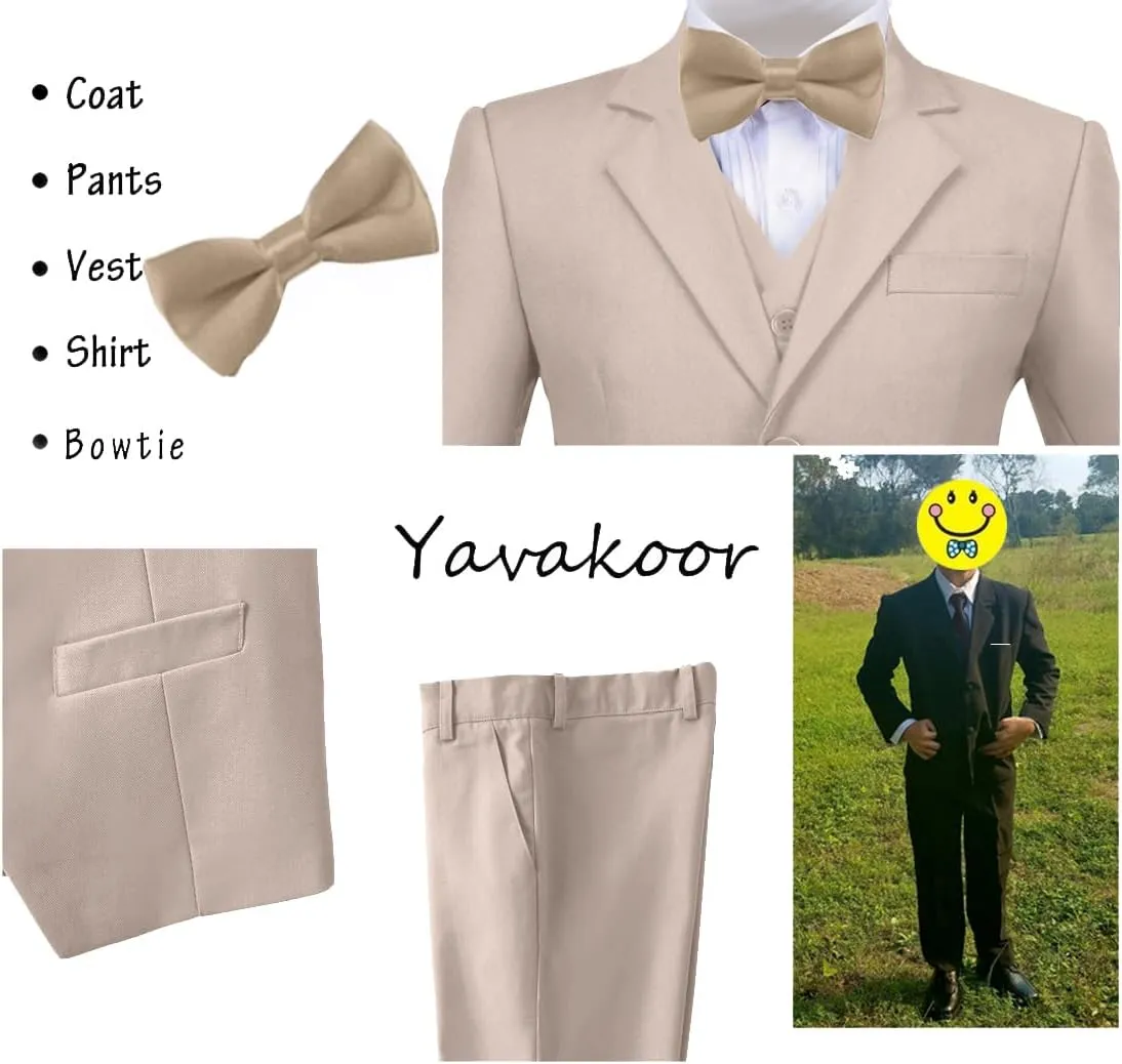 Boy Suits 5 Piece Slim Fit Suit for Kids Toddler Formal Set Wedding Ring Bearer Outfit