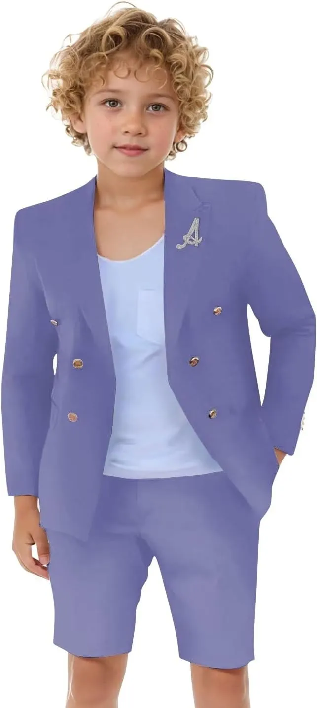 Boys Shorts Suit for Summer 2 Piece Slim Fit Double Breasted Beach Wedding Tuxedo Kids Formal Suit Outfit