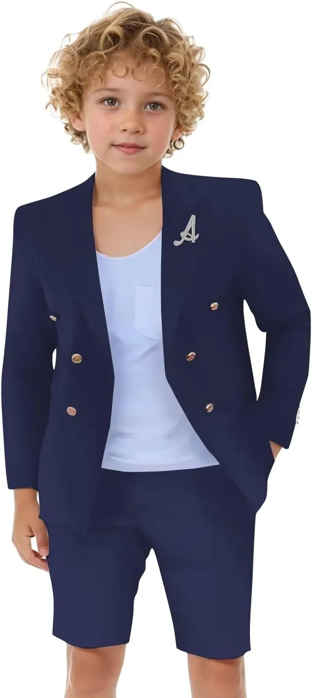 Boys Shorts Suit for Summer 2 Piece Slim Fit Double Breasted Beach Wedding Tuxedo Kids Formal Suit Outfit