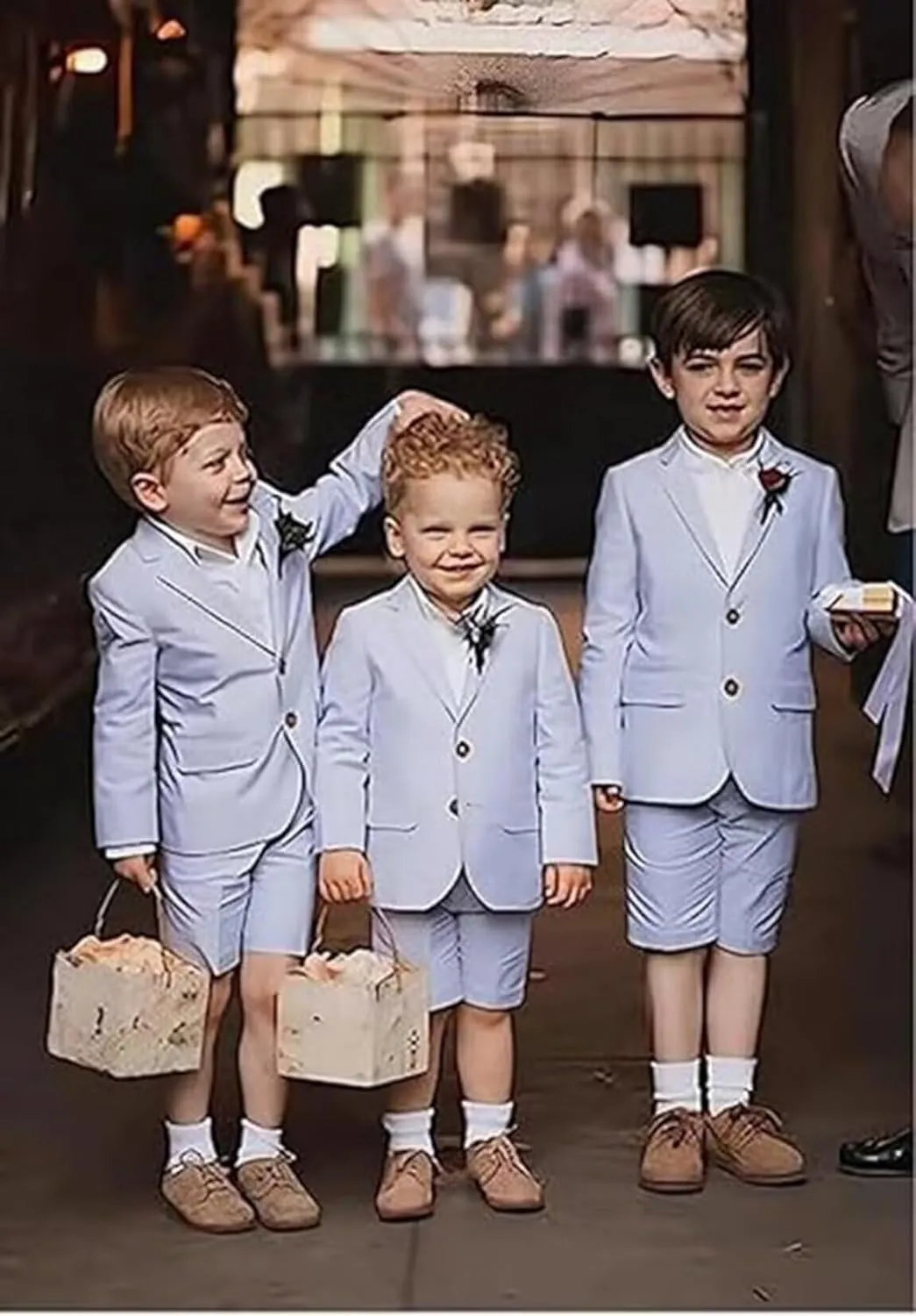 Boys Shorts Suit for Summer 2 Piece Slim Fit Double Breasted Beach Wedding Tuxedo Kids Formal Suit Outfit