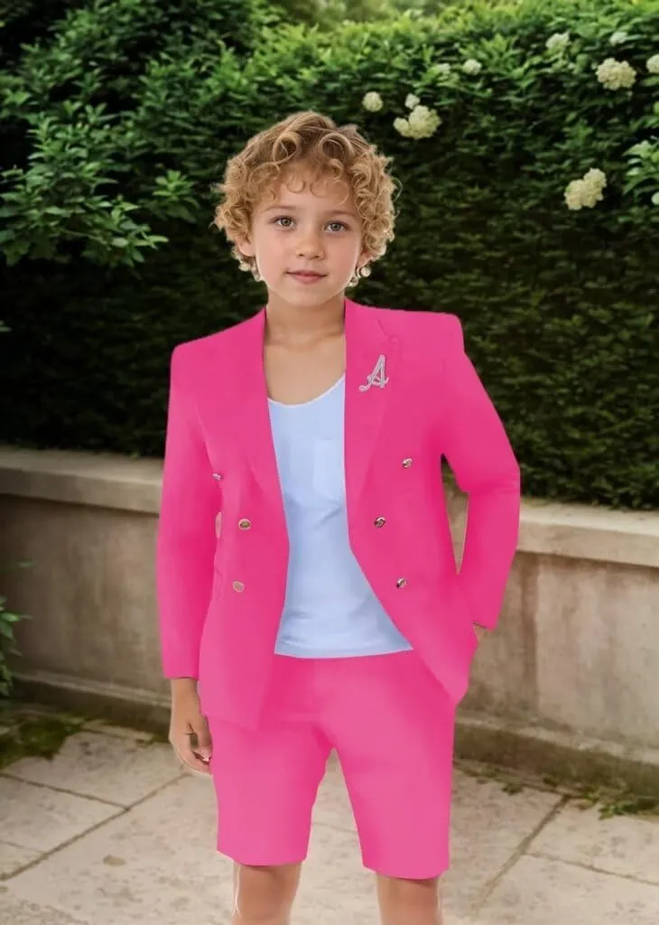 Boys Shorts Suit for Summer 2 Piece Slim Fit Double Breasted Beach Wedding Tuxedo Kids Formal Suit Outfit