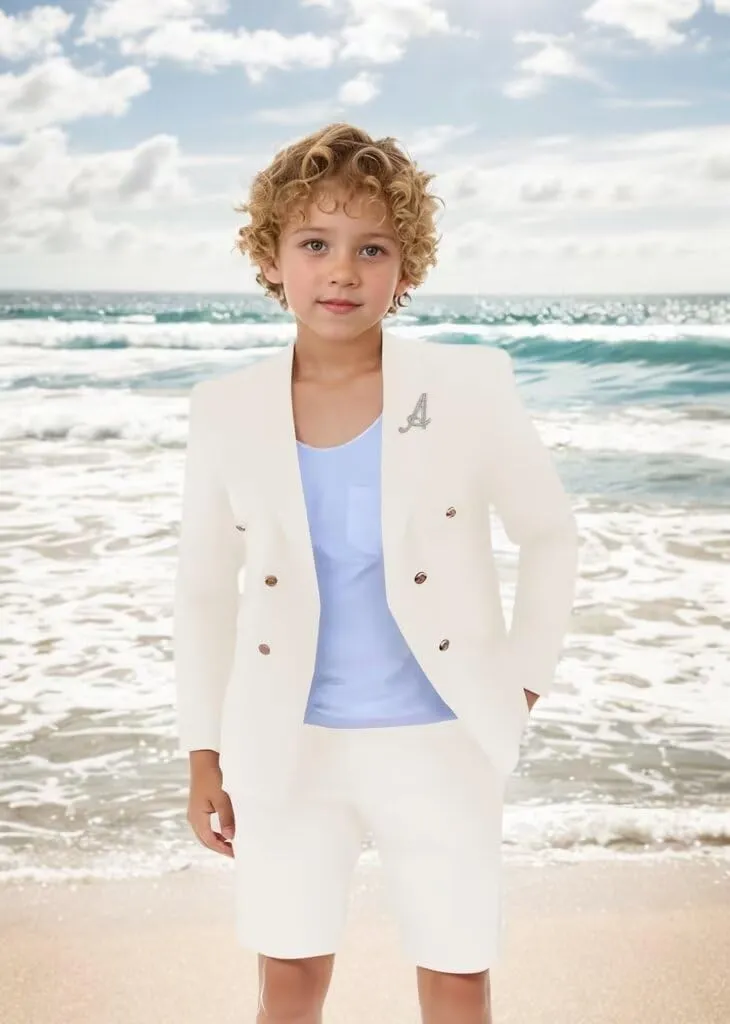 Boys Shorts Suit for Summer 2 Piece Slim Fit Double Breasted Beach Wedding Tuxedo Kids Formal Suit Outfit