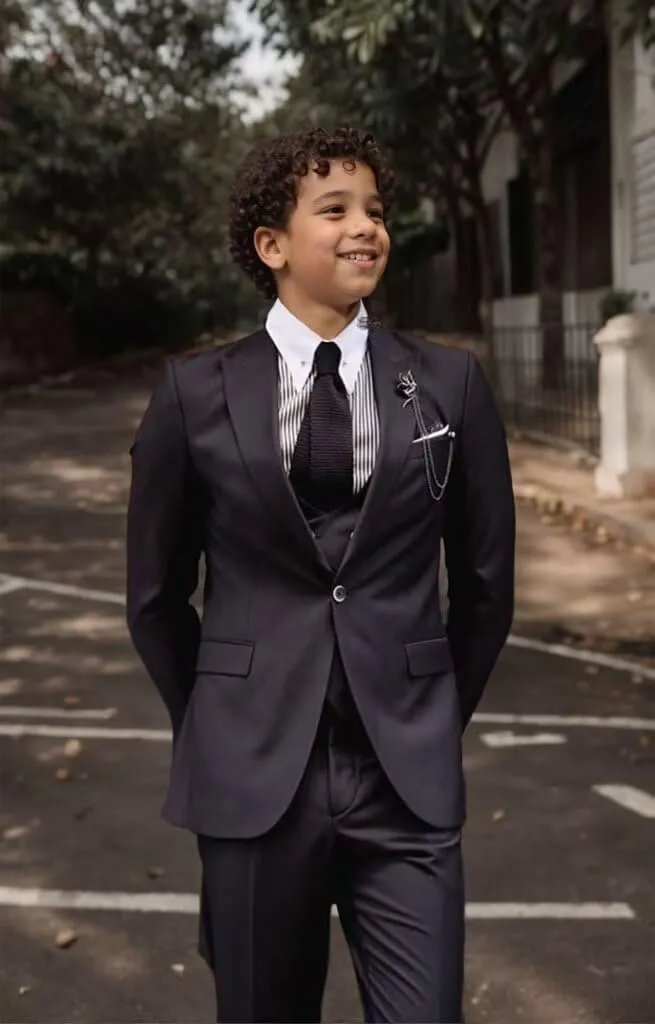 Boys Suit 3 Piece Ring Bearer Suit Slim Fit Peak Lapel Toddler Suits Kids Formal Tuxedo Wedding Outfit for Party Prom