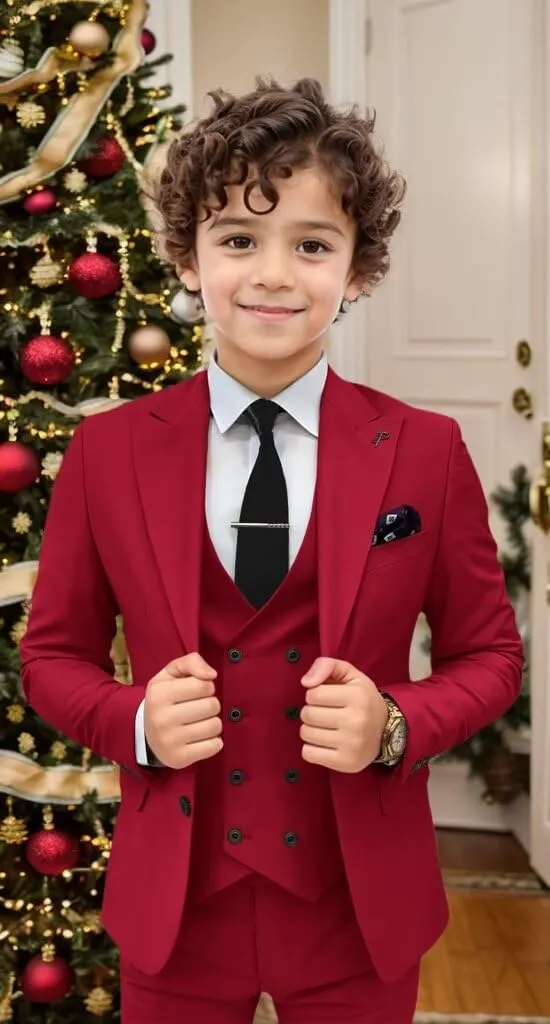 Boys Suit 3 Piece Ring Bearer Suit Slim Fit Peak Lapel Toddler Suits Kids Formal Tuxedo Wedding Outfit for Party Prom