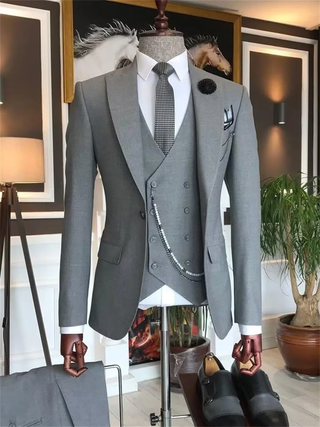 Boys Suit 3 Piece Ring Bearer Suit Slim Fit Peak Lapel Toddler Suits Kids Formal Tuxedo Wedding Outfit for Party Prom