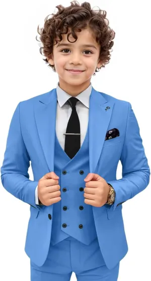 Boys Suit 3 Piece Ring Bearer Suit Slim Fit Peak Lapel Toddler Suits Kids Formal Tuxedo Wedding Outfit for Party Prom