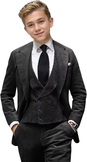 Boys Velvet Corduroy Suit for Kids Slim Fit Tuxedo 3 Piece Formal Boys Suits Corduroy Blazer Vest Pants Set
