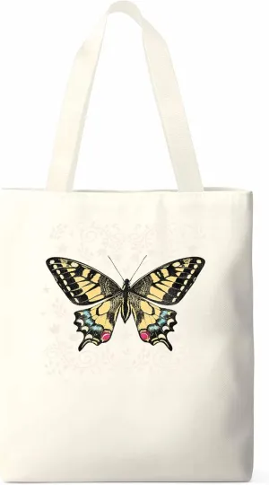 Butterfly Boho Flower Bohemia Floral Canvas Tote Bag, Aesthetic Canvas Tote Handbags for Women Shoulder Bag