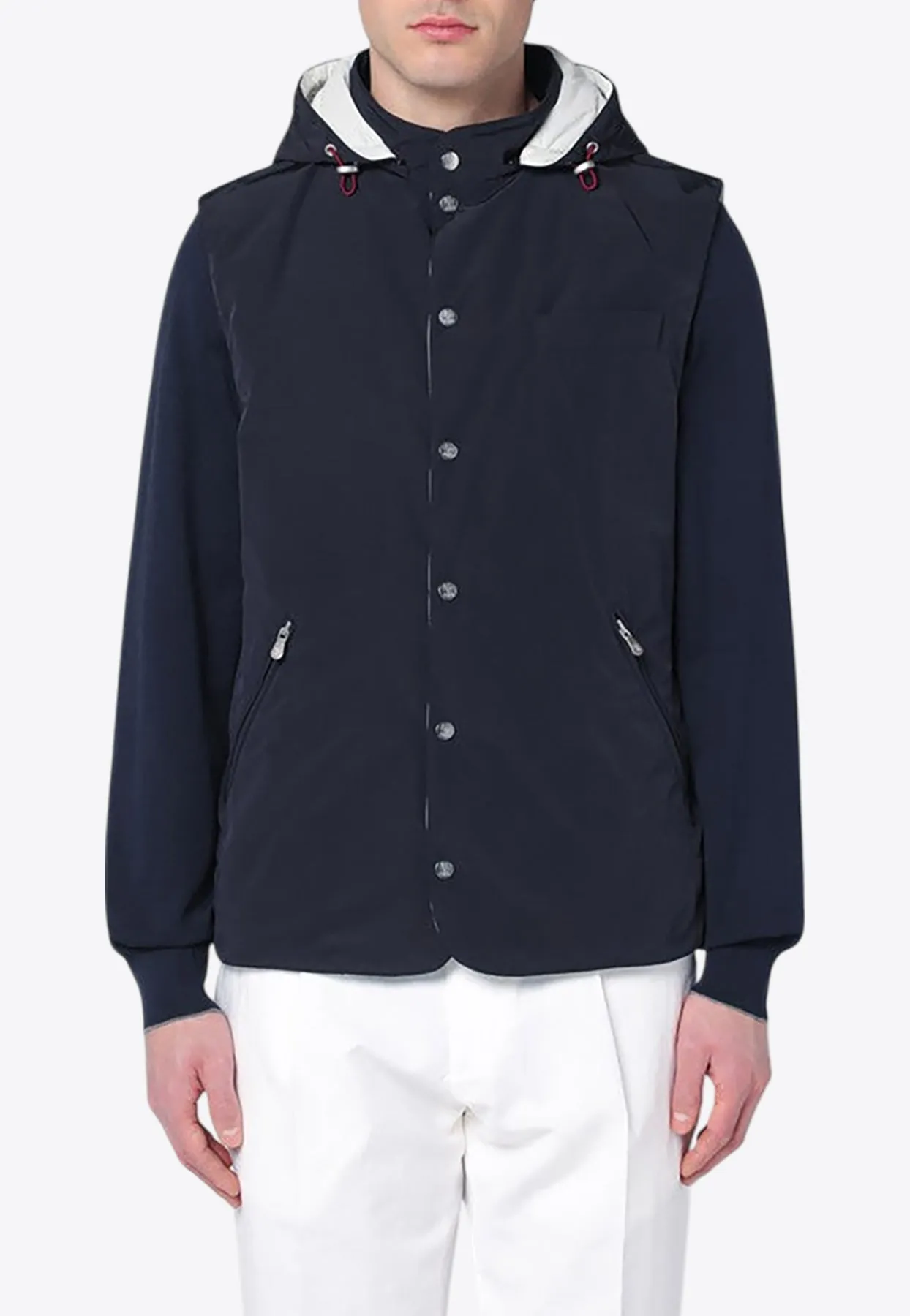 Buttoned Vest with Removable Hood