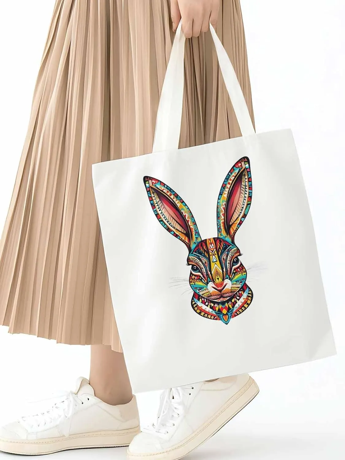 Canvas Tote Bag, Abstract Colorful Bunny patterned Canvas Tote Handbags for Women Shoulder Bag,