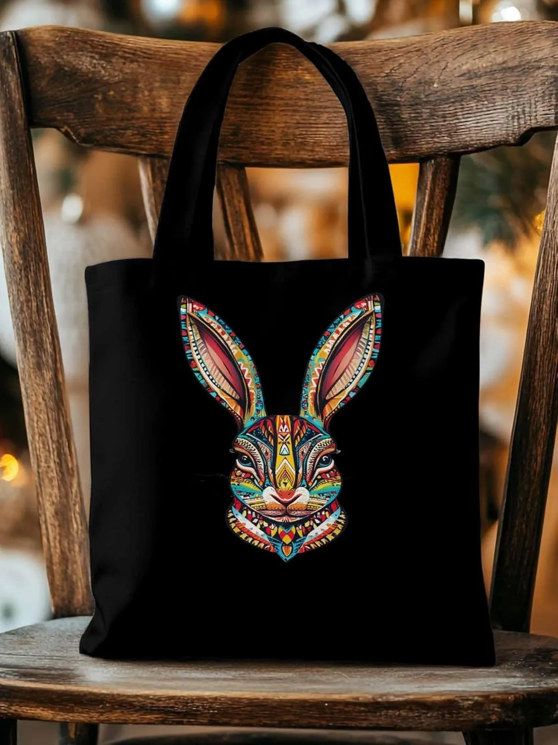 Canvas Tote Bag, Abstract Colorful Bunny patterned Canvas Tote Handbags for Women Shoulder Bag,