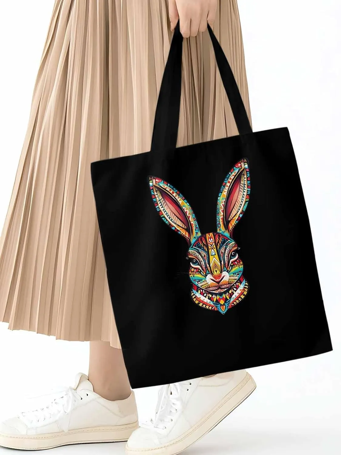 Canvas Tote Bag, Abstract Colorful Bunny patterned Canvas Tote Handbags for Women Shoulder Bag,