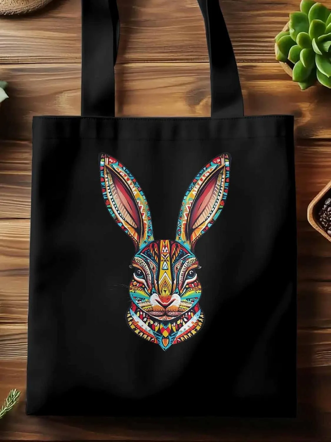 Canvas Tote Bag, Abstract Colorful Bunny patterned Canvas Tote Handbags for Women Shoulder Bag,