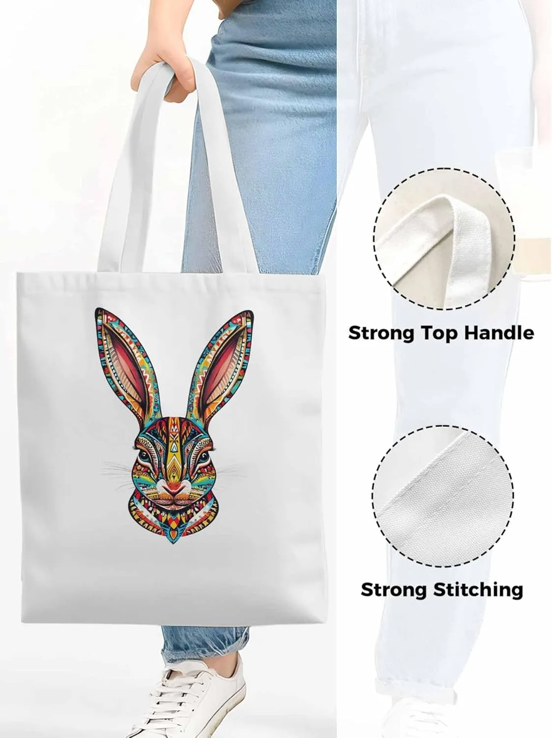 Canvas Tote Bag, Abstract Colorful Bunny patterned Canvas Tote Handbags for Women Shoulder Bag,
