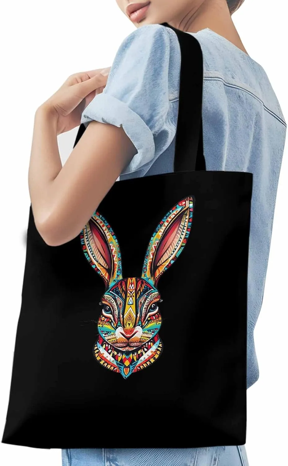 Canvas Tote Bag, Abstract Colorful Bunny patterned Canvas Tote Handbags for Women Shoulder Bag,