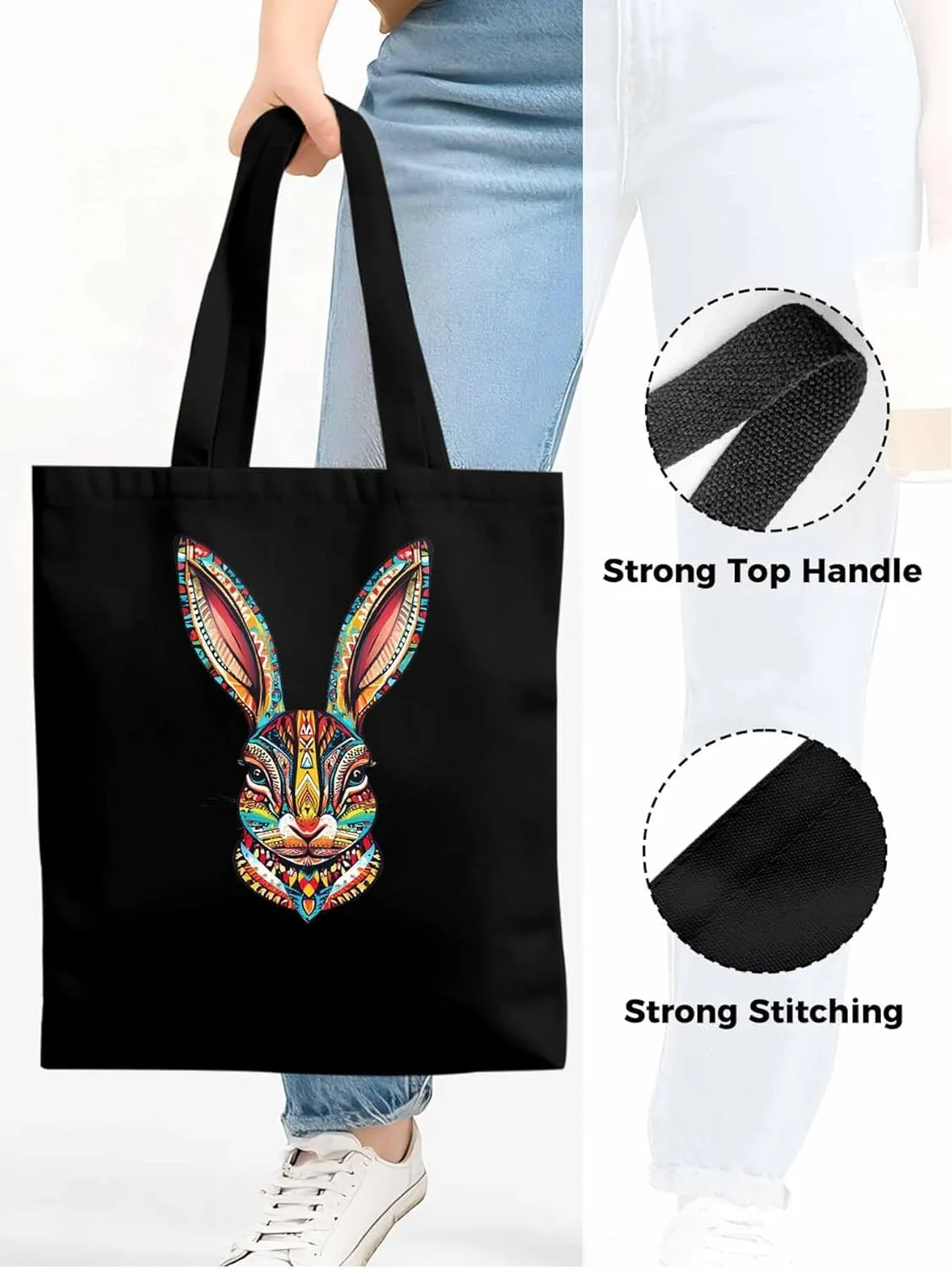 Canvas Tote Bag, Abstract Colorful Bunny patterned Canvas Tote Handbags for Women Shoulder Bag,