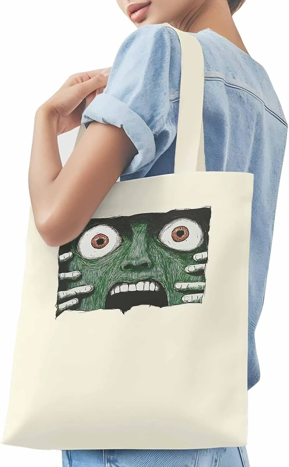 Canvas Tote Bag, Abstract Feats Face Eyes Aesthetic Canvas Tote Handbags for Women Shoulder Bag,