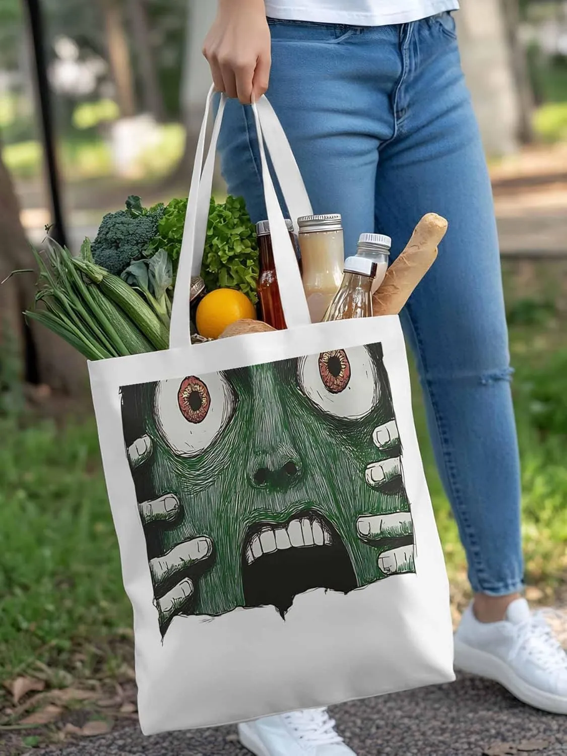 Canvas Tote Bag, Abstract Feats Face Eyes Aesthetic Canvas Tote Handbags for Women Shoulder Bag,