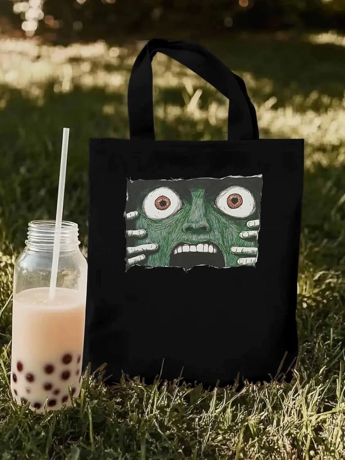 Canvas Tote Bag, Abstract Feats Face Eyes Aesthetic Canvas Tote Handbags for Women Shoulder Bag,