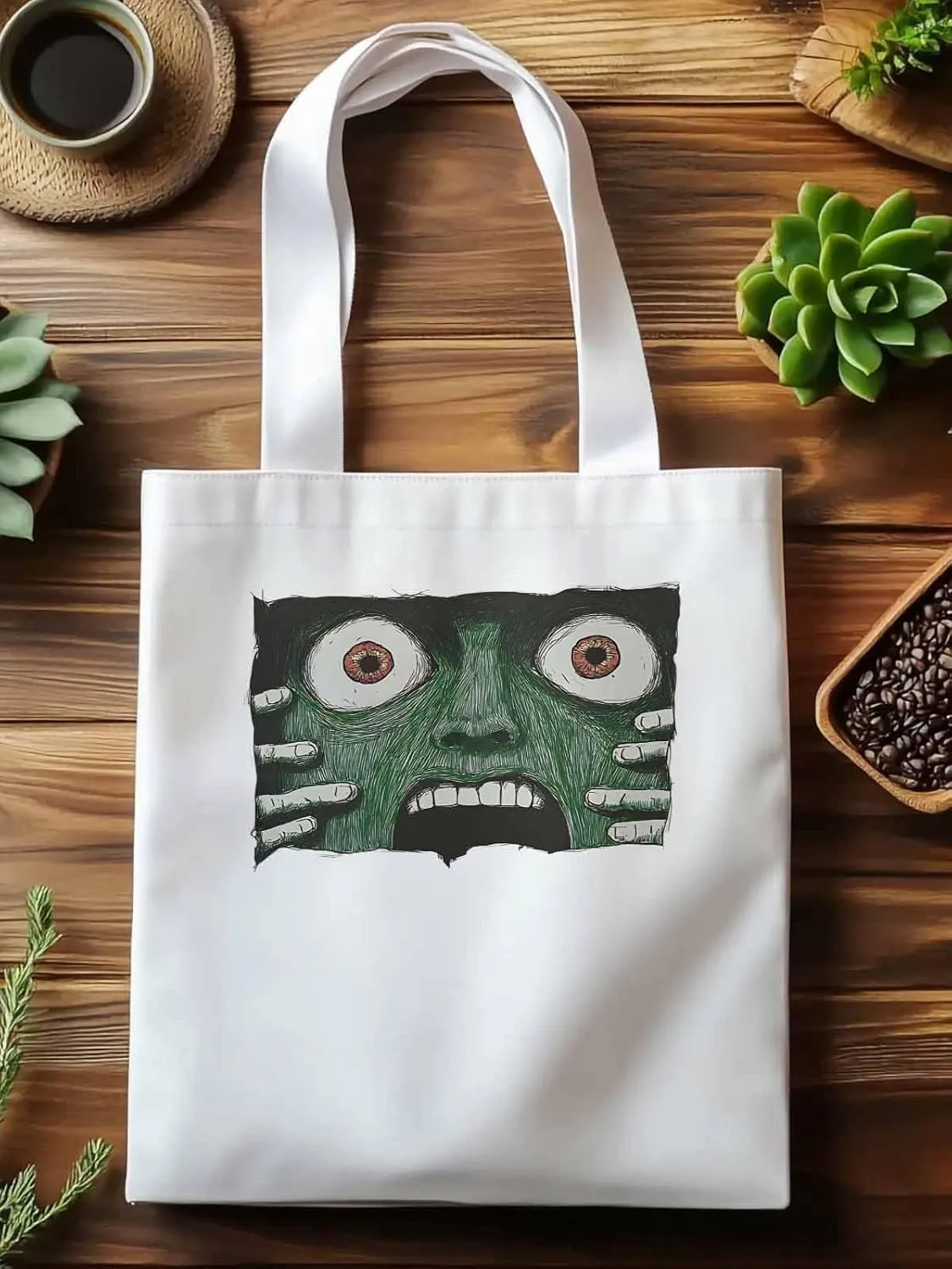 Canvas Tote Bag, Abstract Feats Face Eyes Aesthetic Canvas Tote Handbags for Women Shoulder Bag,