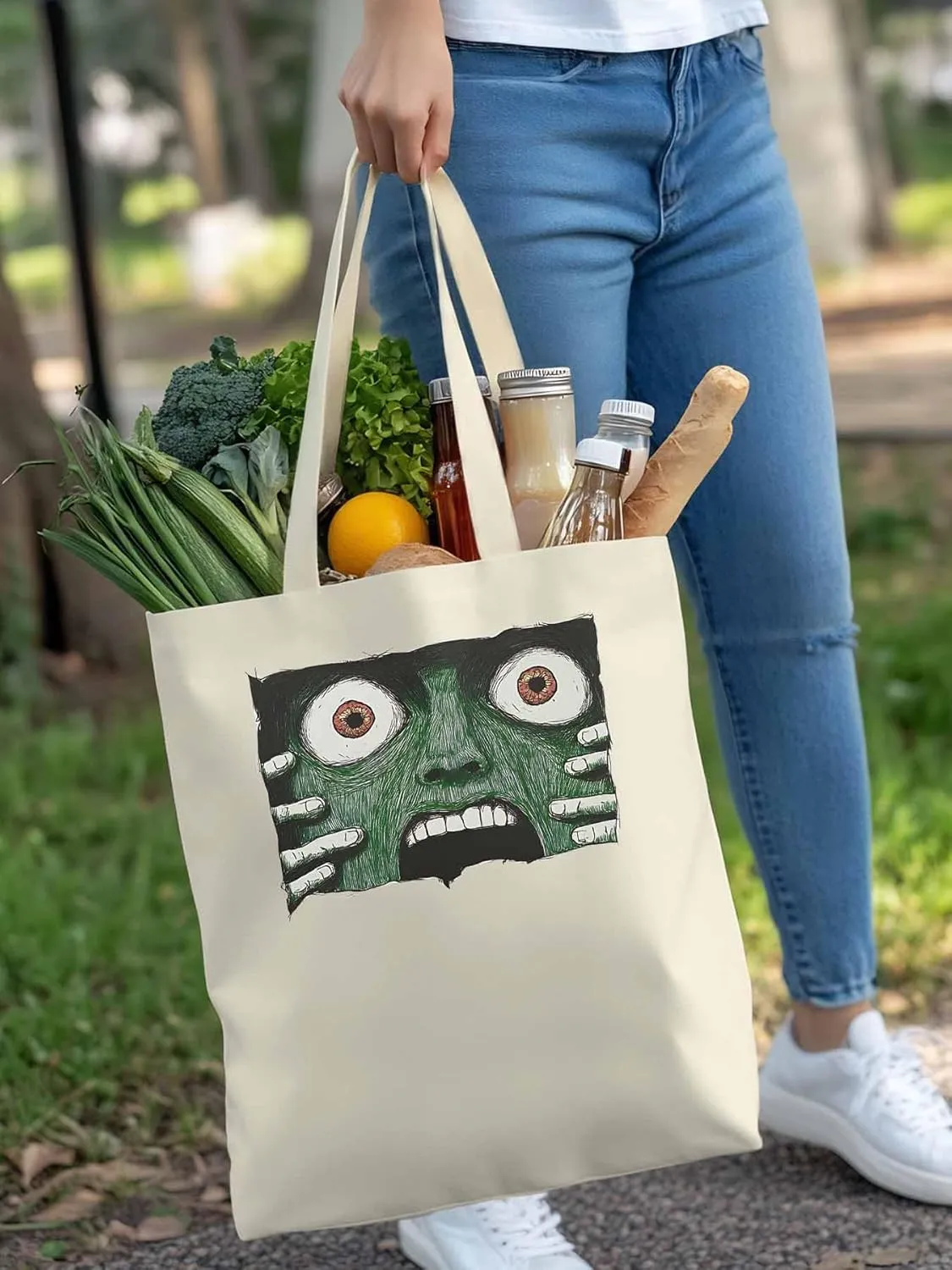 Canvas Tote Bag, Abstract Feats Face Eyes Aesthetic Canvas Tote Handbags for Women Shoulder Bag,