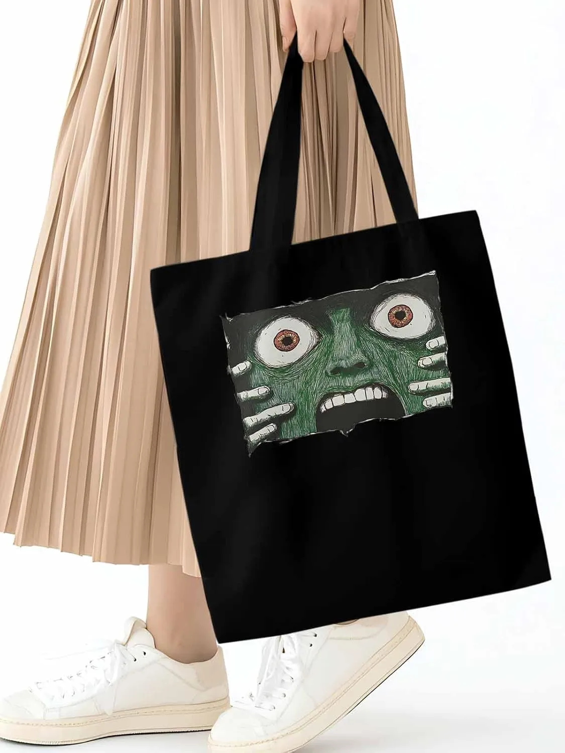 Canvas Tote Bag, Abstract Feats Face Eyes Aesthetic Canvas Tote Handbags for Women Shoulder Bag,