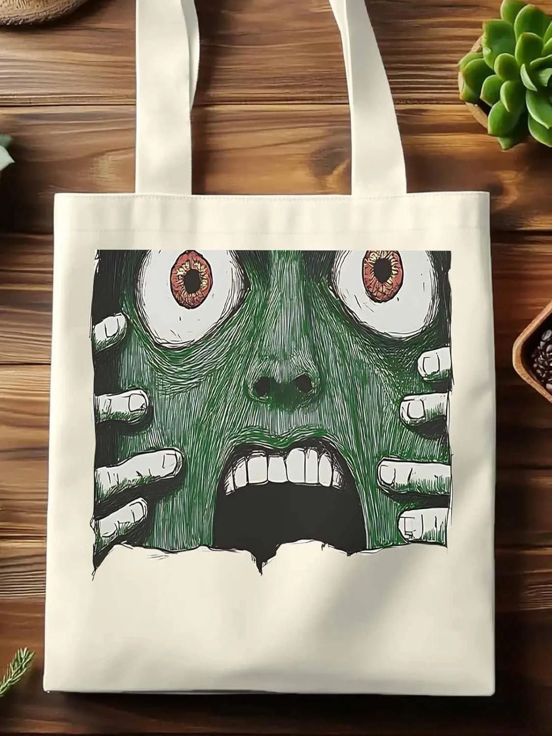 Canvas Tote Bag, Abstract Feats Face Eyes Aesthetic Canvas Tote Handbags for Women Shoulder Bag,