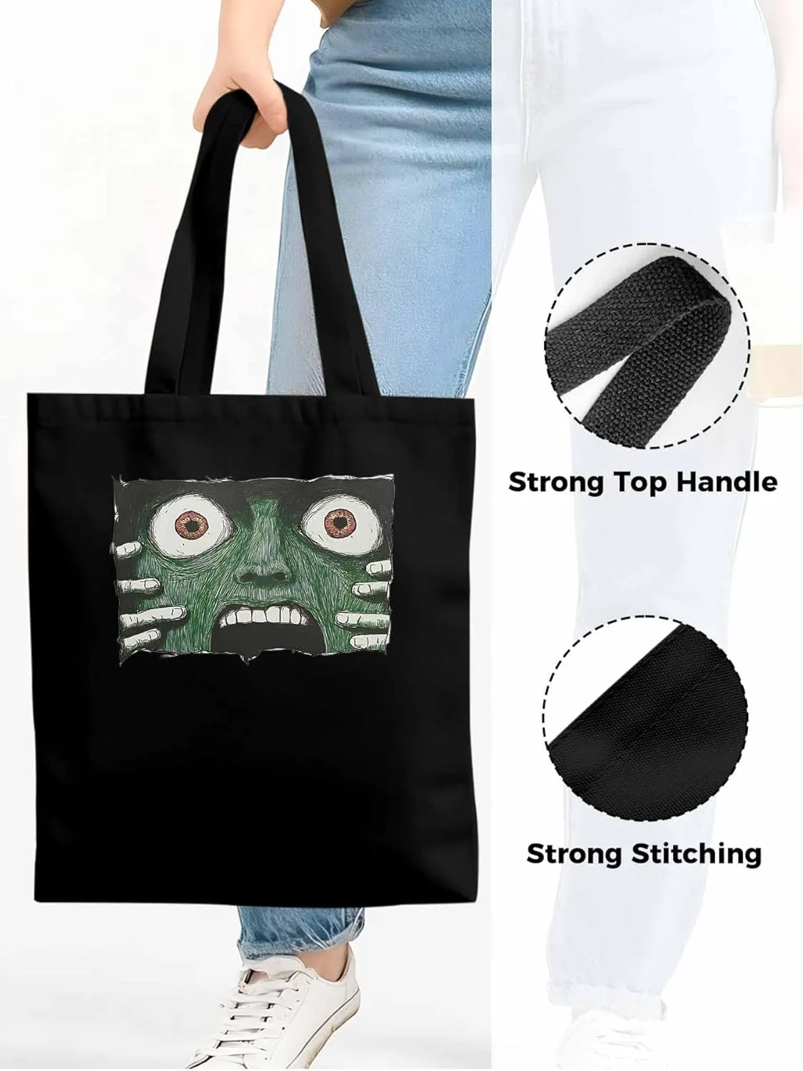 Canvas Tote Bag, Abstract Feats Face Eyes Aesthetic Canvas Tote Handbags for Women Shoulder Bag,