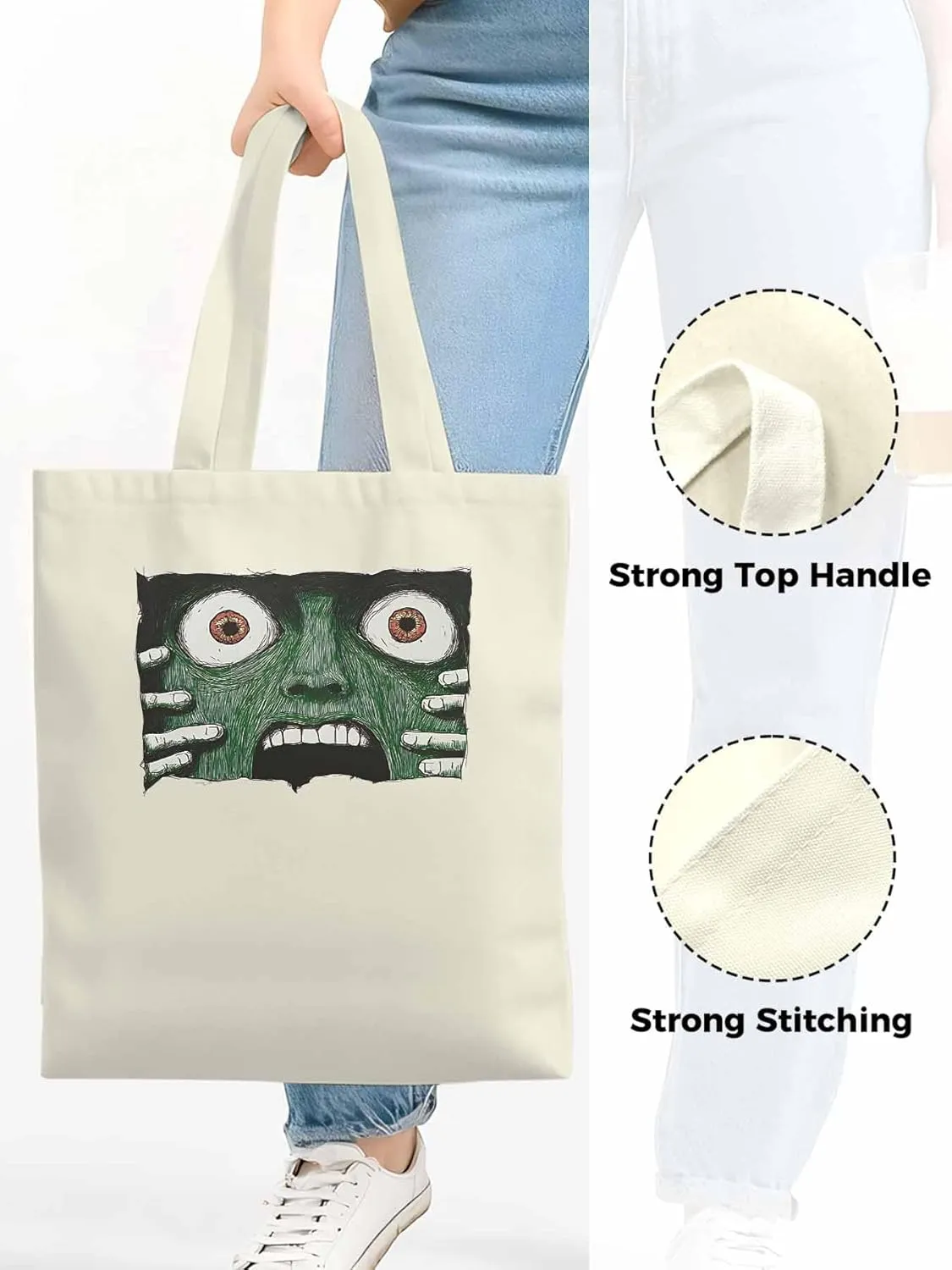 Canvas Tote Bag, Abstract Feats Face Eyes Aesthetic Canvas Tote Handbags for Women Shoulder Bag,
