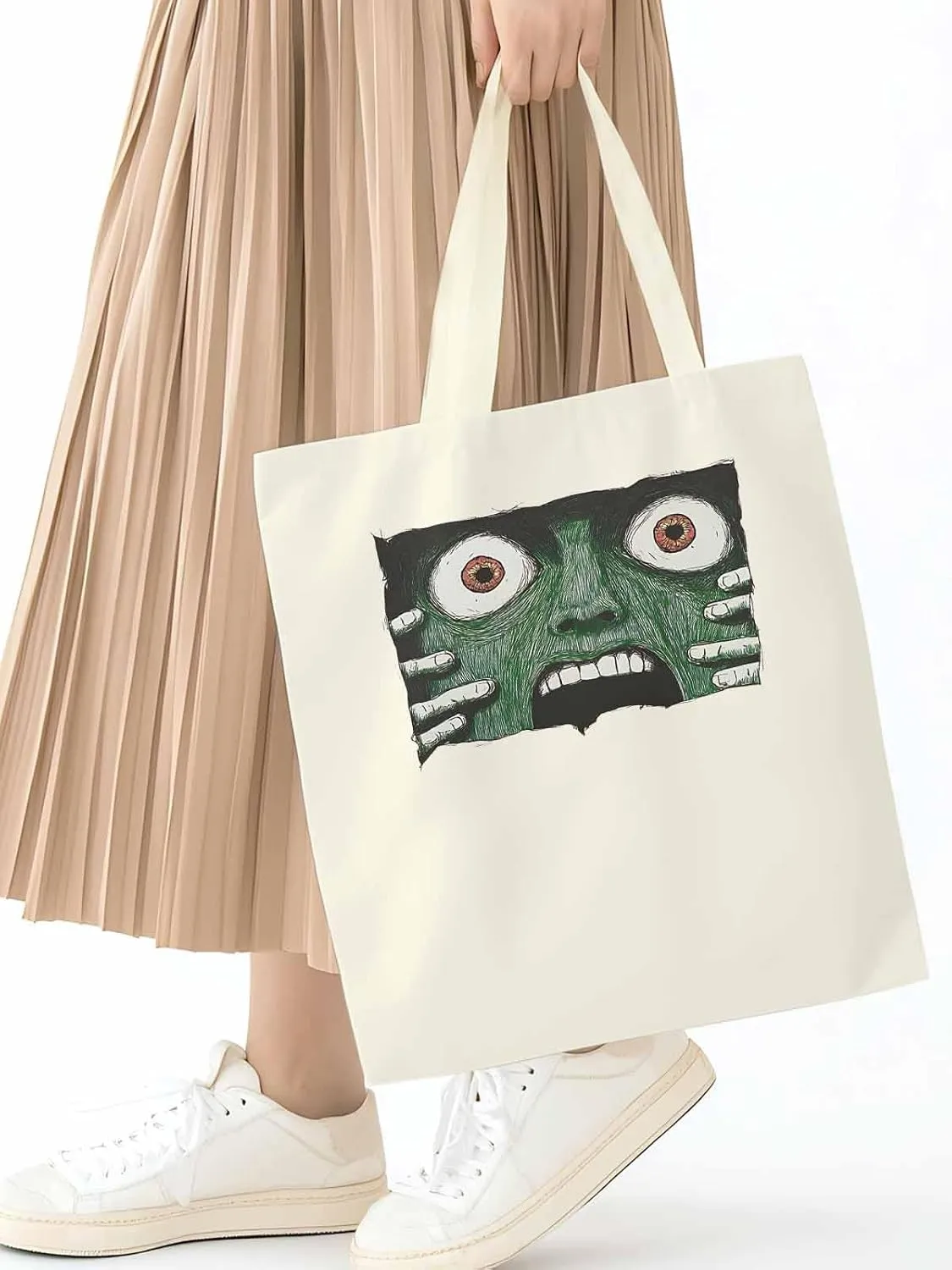 Canvas Tote Bag, Abstract Feats Face Eyes Aesthetic Canvas Tote Handbags for Women Shoulder Bag,