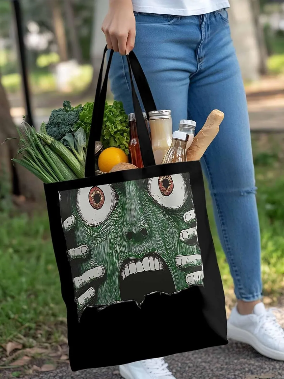 Canvas Tote Bag, Abstract Feats Face Eyes Aesthetic Canvas Tote Handbags for Women Shoulder Bag,