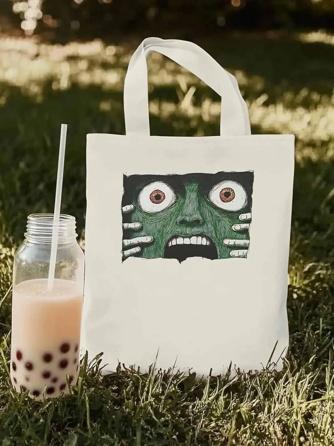 Canvas Tote Bag, Abstract Feats Face Eyes Aesthetic Canvas Tote Handbags for Women Shoulder Bag,