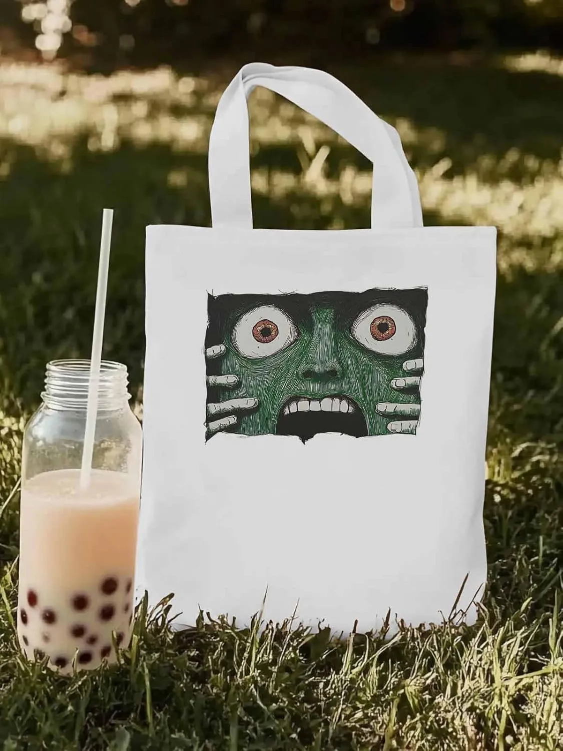 Canvas Tote Bag, Abstract Feats Face Eyes Aesthetic Canvas Tote Handbags for Women Shoulder Bag,