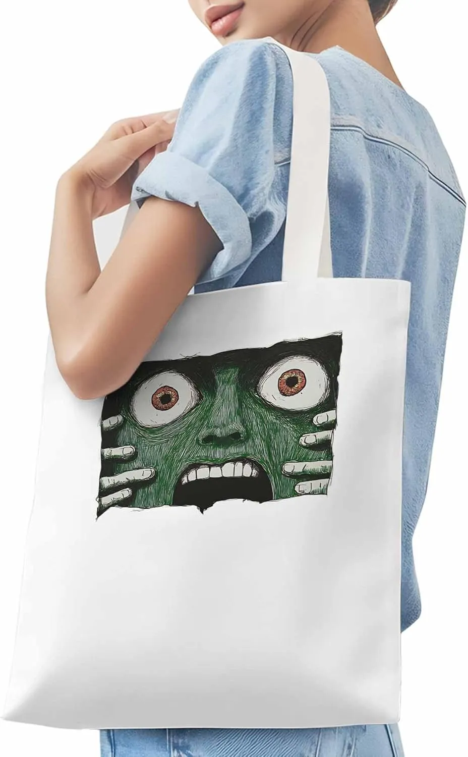 Canvas Tote Bag, Abstract Feats Face Eyes Aesthetic Canvas Tote Handbags for Women Shoulder Bag,