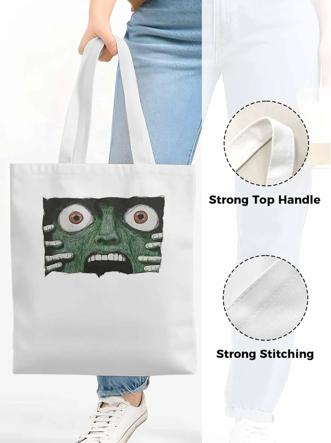 Canvas Tote Bag, Abstract Feats Face Eyes Aesthetic Canvas Tote Handbags for Women Shoulder Bag,