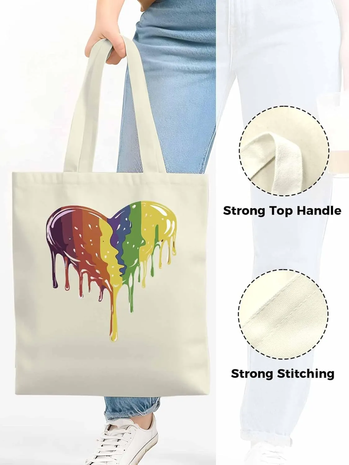 Canvas Tote Bag, Abstract Graffiti Love Heart Aesthetic Canvas Tote Handbags for Women Shoulder Bag