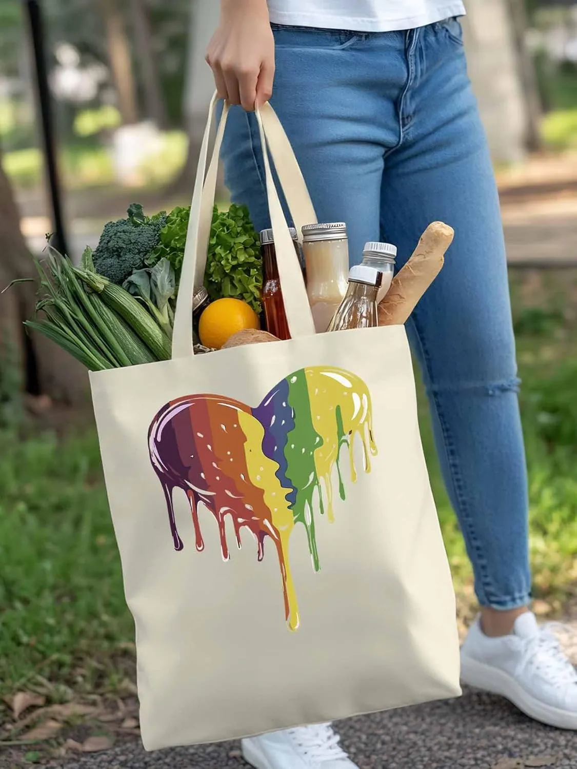 Canvas Tote Bag, Abstract Graffiti Love Heart Aesthetic Canvas Tote Handbags for Women Shoulder Bag