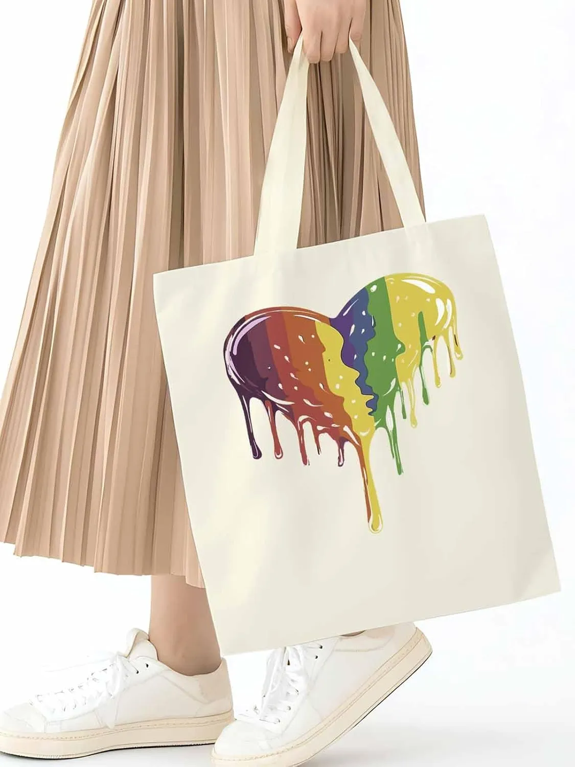 Canvas Tote Bag, Abstract Graffiti Love Heart Aesthetic Canvas Tote Handbags for Women Shoulder Bag