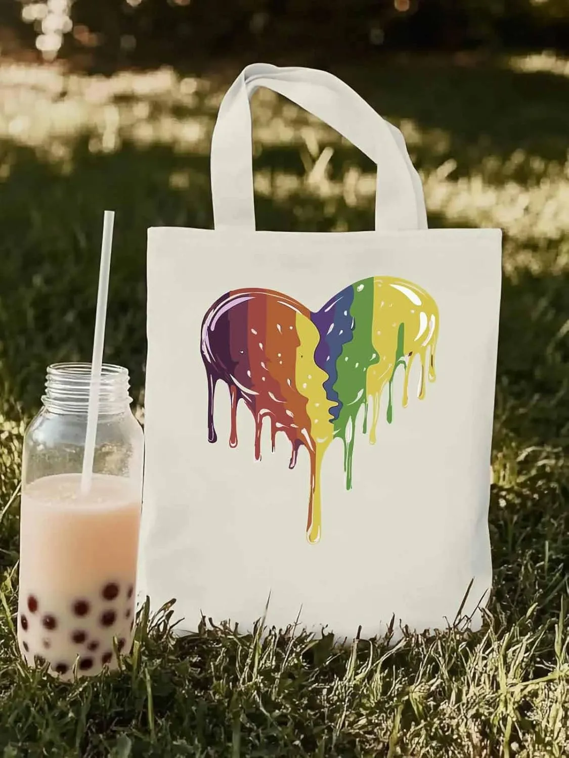Canvas Tote Bag, Abstract Graffiti Love Heart Aesthetic Canvas Tote Handbags for Women Shoulder Bag