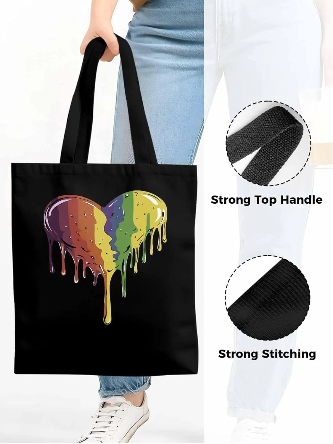 Canvas Tote Bag, Abstract Graffiti Love Heart Aesthetic Canvas Tote Handbags for Women Shoulder Bag
